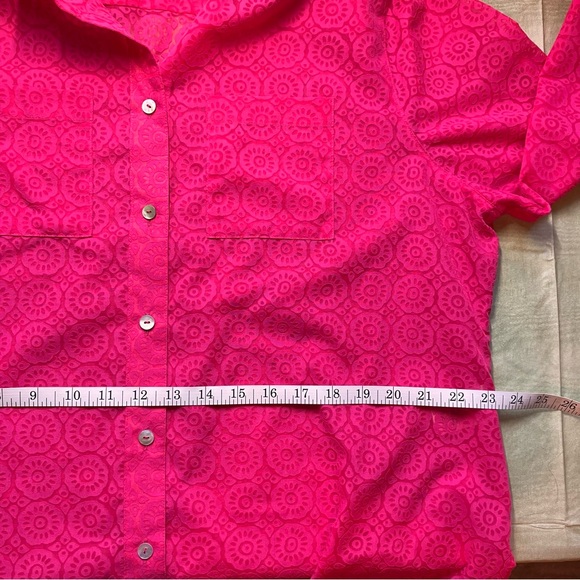 Foxcroft Collared Front Button Adjustable Sleeve Fuchsia Shirt, 14W - Picture 11 of 14